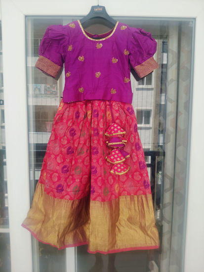 Picture of Pattu langa with rawsilk maggam blouse 2-3y
