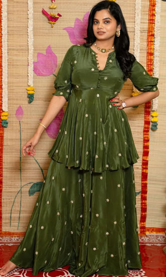 Picture of Flowy green sharara with flared pants