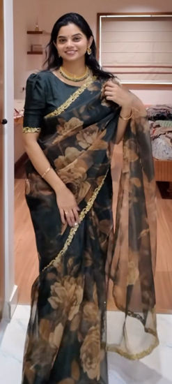 Picture of Pure bottle green organza saree