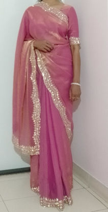 Picture of Elegant Onion pink slight dual tone  design silk Saree with stone work and embellished blouse