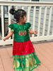 Picture of Red and green pattu langa with maggam work 2-3y