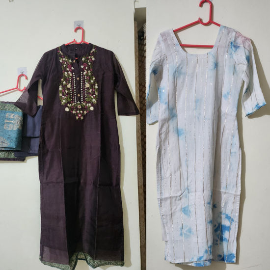 Picture of Brown Embroidered Silk-Blend Set & Sky Tie-Dye Shimmer Kurti
