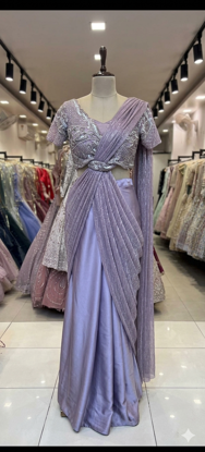 Picture of Lavender Saree style lehenga
