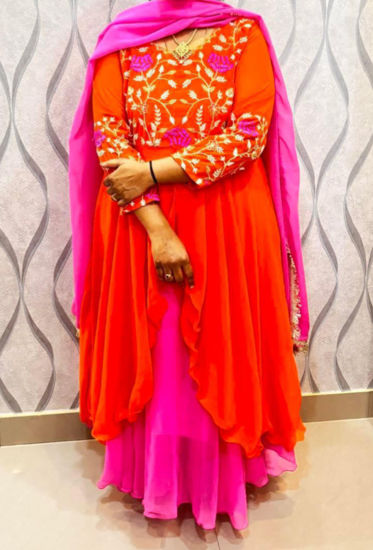 Picture of Coral Glow Embroidered Kurti with Dupatta