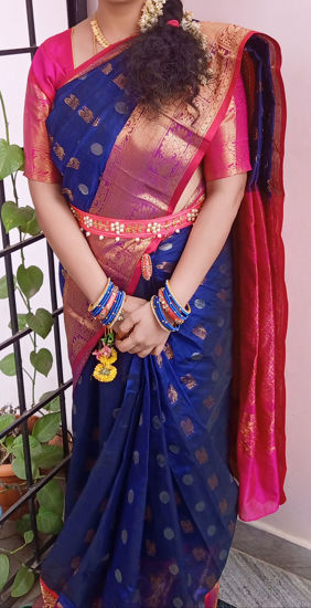 Picture of Pure kuppadam pattu saree with navy blue and pink combination