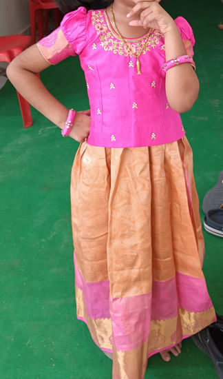 Picture of Pure kanchi pattu lehanga with maggam work blouse 4 to 5 years