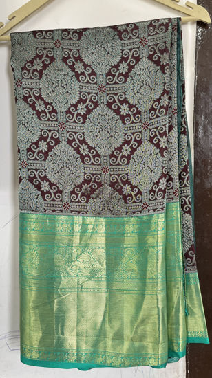 Picture of Brown with sea green combination kanchipattu saree