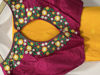 Picture of Yellow chiffon saree with pink work blouse