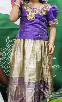 Picture of Kids kanchipattu Lehenga blouse with maggam work 2-4y