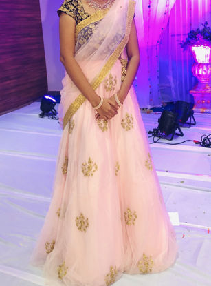 Picture of Pink lehenga with velvet blouse