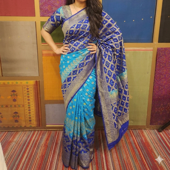 Picture of The Royal Azure Banarasi Bandhani Saree