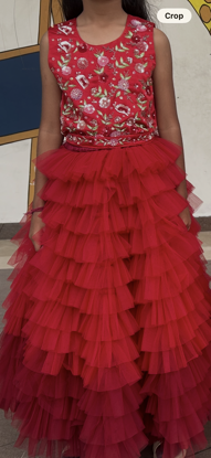 Picture of Infrow kids -Red colored trending layered skirt with pretty work top 5-7Y