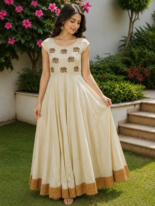 Picture of Ivory Anarkali with Elephant Embroidery