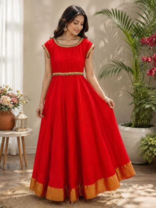Picture of Red & Gold Maggam Anarkali dress