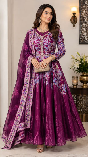 Picture of Magenta Floral Anarkali Dress