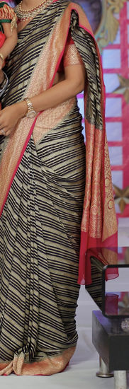 Picture of Georgette Benaras saree with cross stripes