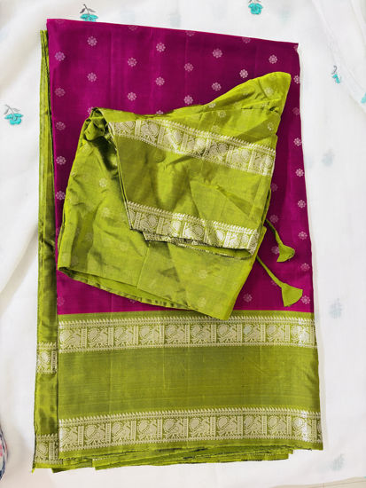 Picture of Wine and mehandi green pattu saree with blouse