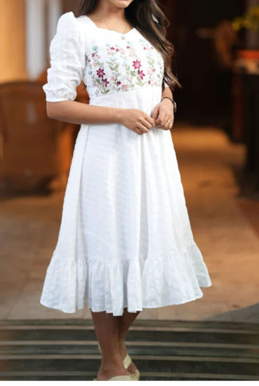 Picture of Cotton white embroidery frock