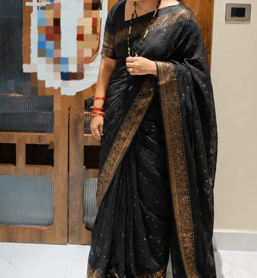 Picture of Black Soft benaras fancy saree