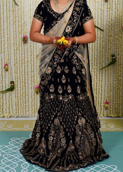 Picture of Velvet zardozi bridal lehanga