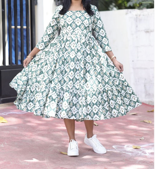 Picture of Green Patola cotton3 tier midi dress