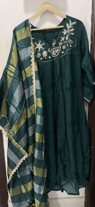 Picture of Green colour Anarkali with duppata (maggam work at neck part)