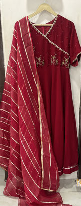 Picture of Dark maroon Anarkali with maggam work and  duppata