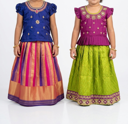Picture of Maggam work pattu pavadas 1-3y