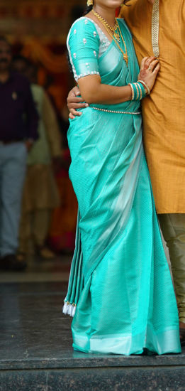 Picture of Semi pattu saree with maggam work blouse