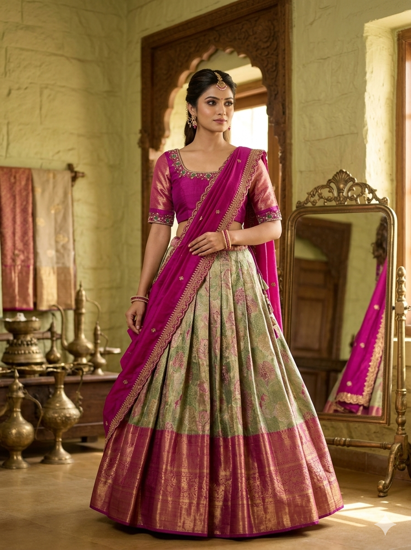 Picture of Pattu lehenga with maggam work blouse