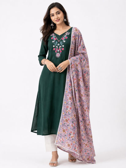 Picture of Green colour top & duppata with maggam work