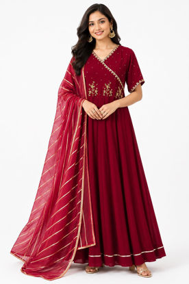 Picture of Dark maroon Anarkali with maggam work and  duppata