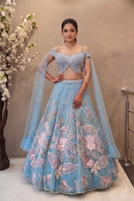 Picture of Blue embroidery cape lehenga