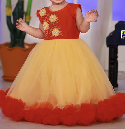 Picture of Elegant Red & Peach Floral Party Frock 1-2 years