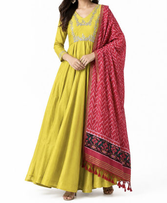 Picture of Mustard yellow pita work Anarkali with patola dupatta