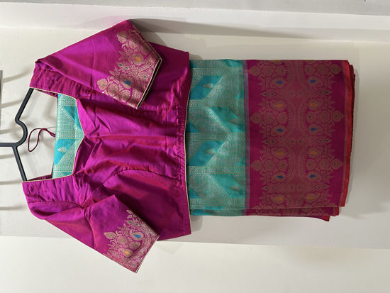 Picture of Never worn Banarasi bright seagreen pink festive saree