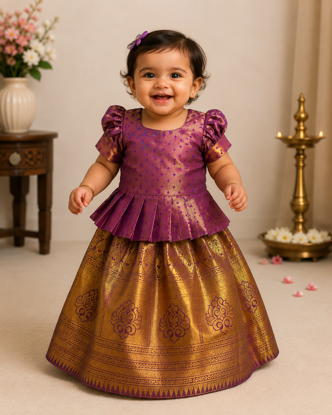 Picture of Gold and Pastel pattu parikini 1y