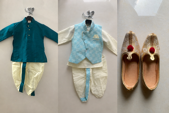 Picture of 2 Traditional Kurta Dhoti Sets with Mojari | 6–15 Months