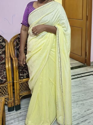 Picture of Lemon yellow fancy georgette saree with sequin work