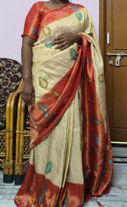 Picture of Cream and red benarasi fancy saree