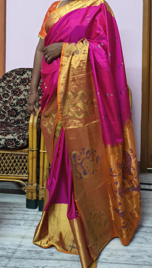 Picture of Pink and orange kuppadam silk saree with workblouse