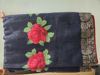 Picture of Floral Rose Navy Blue Silk Saree with Golden Zari Border