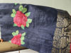 Picture of Floral Rose Navy Blue Silk Saree with Golden Zari Border