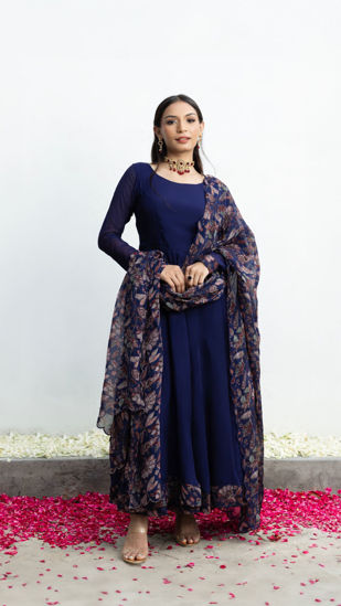 Picture of Blue floral Anarkali with palazzo