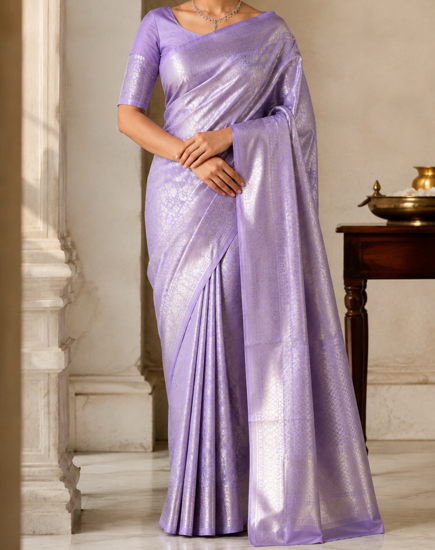 Picture of Lavender Semi Benaras Saree ( Brand New with Unstitched blouse piece)