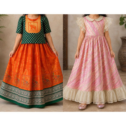 Picture of Pattu lehenga and Benaras frock combo 4-5Y