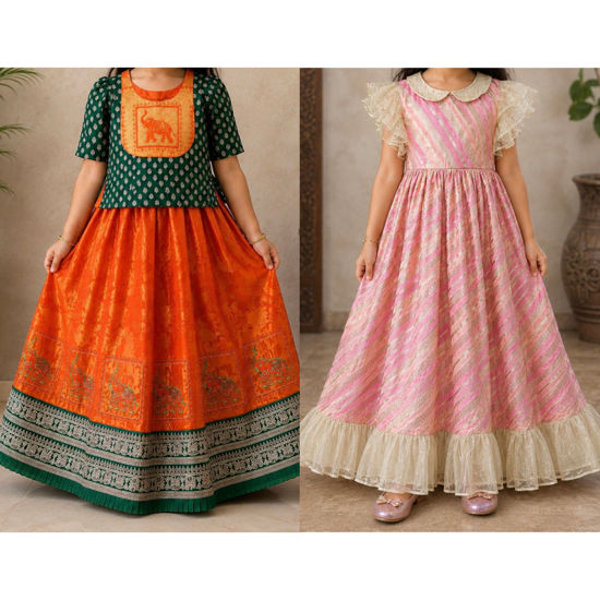 Picture of Pattu lehenga and Benaras frock combo 4-5Y