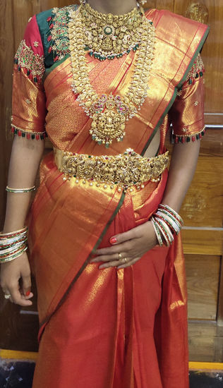 Picture of Royal Red Gold Zari Brocade Saree – Designer Embroidered Blouse