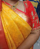 Picture of Mango yellow premium quality semi kanchipattu pattu saree with long border and fully stitched maggam work blouse