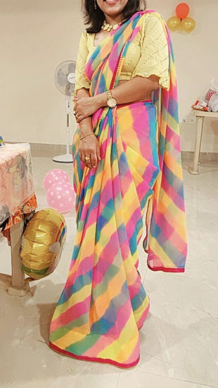 Picture of Pure shiffon multi color saree with designer blouse